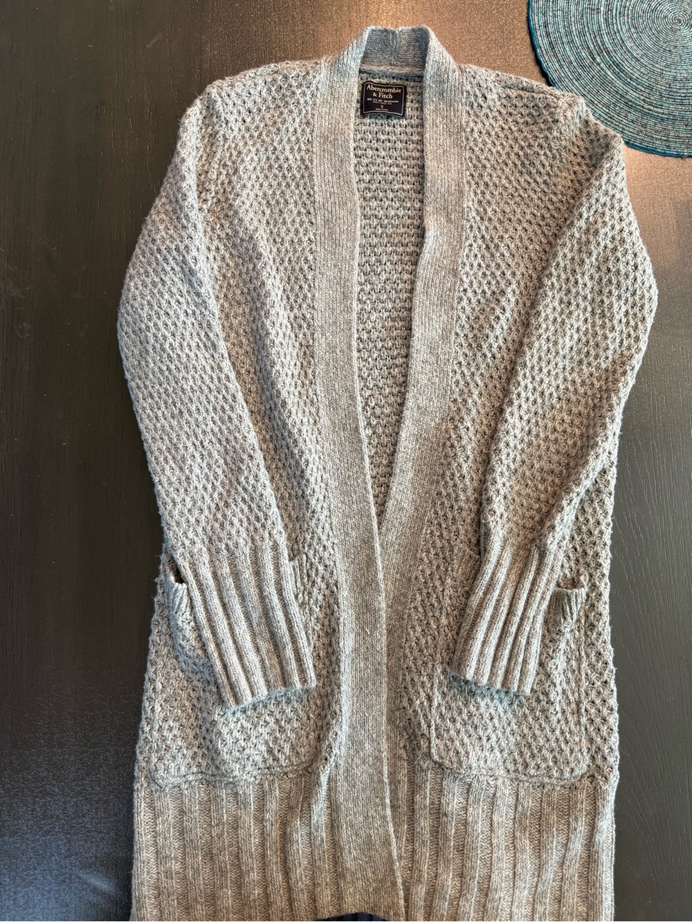 Abercrombie & Fitch Light Gray Textured Open-Front Cardigan